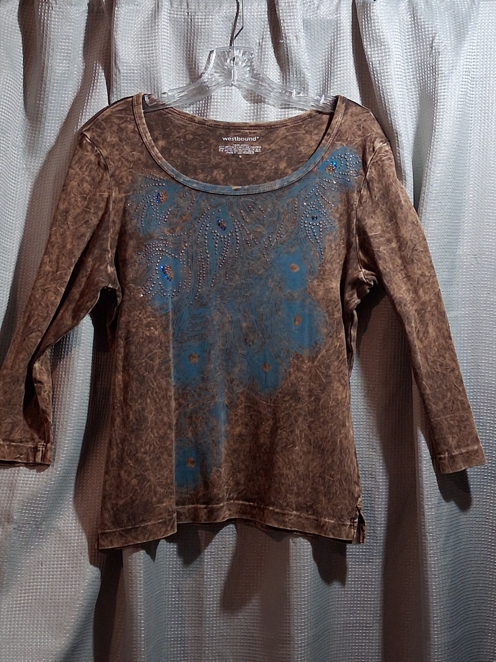 Westbound Brown Mineral-Wash Top with Teal Accents
